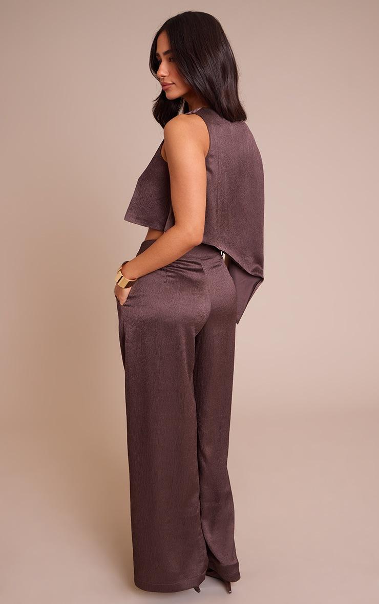 Pretty Little Thing Petite Taupe Textured Satin Wide Leg Pants