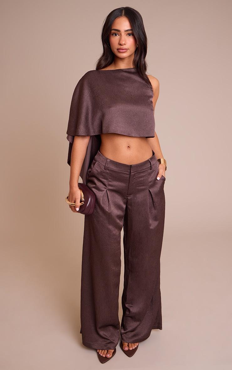 Pretty Little Thing Petite Taupe Textured Satin Wide Leg Pants