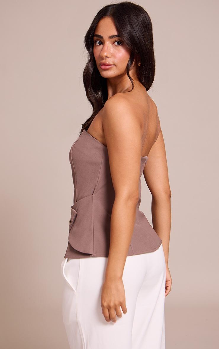 Pretty Little Thing Petite Taupe Trim Detail Asymmetric Bandeau Top