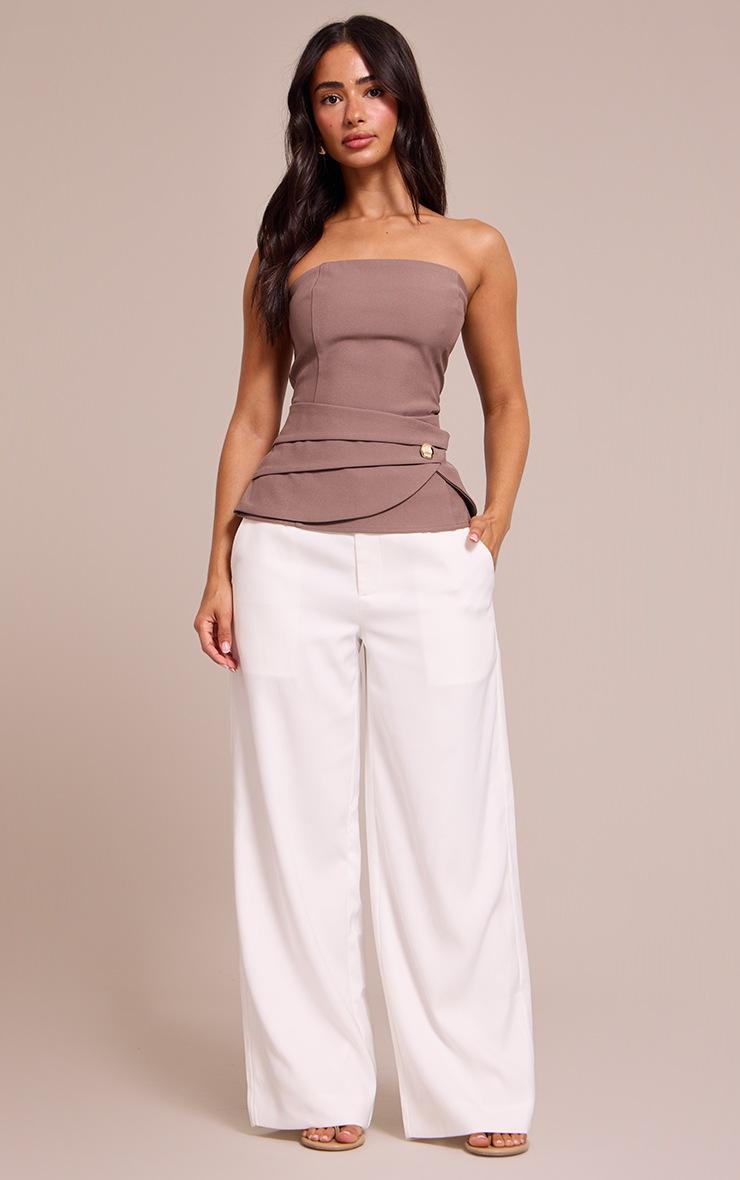 Pretty Little Thing Petite Taupe Trim Detail Asymmetric Bandeau Top