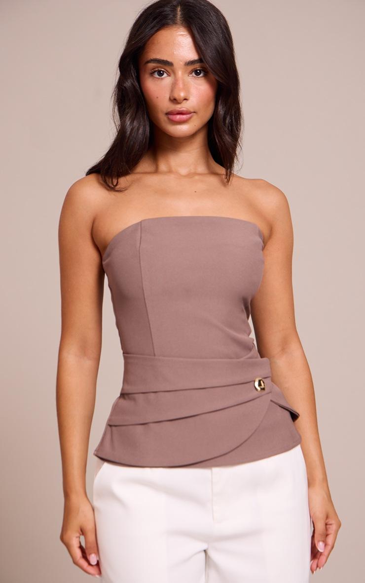 Pretty Little Thing Petite Taupe Trim Detail Asymmetric Bandeau Top