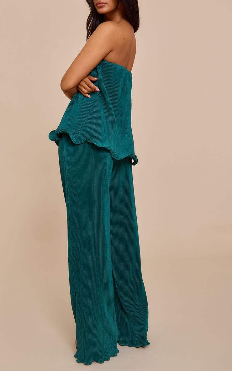 Pretty Little Thing Petite Teal Plisse Frill Edge Wide Leg Pants