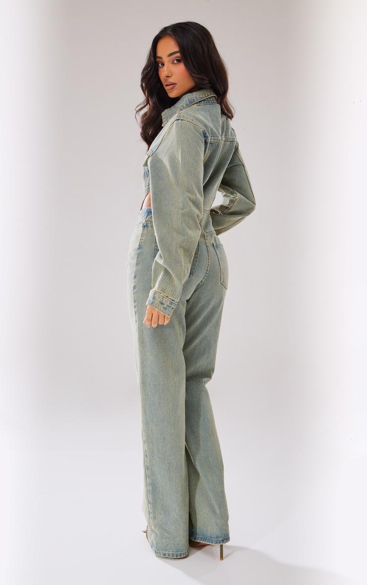 Pretty Little Thing Petite Vintage Wash Denim Cut Out Jumpsuit