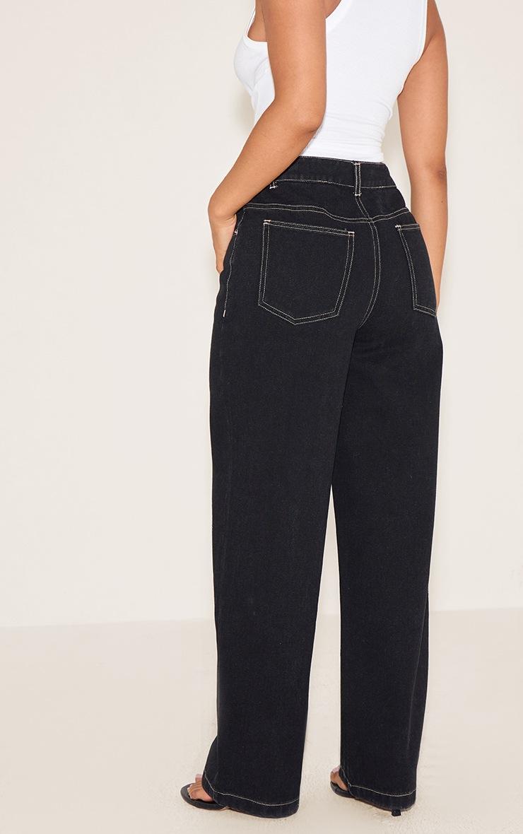Pretty Little Thing Petite Washed Black Contrast Stitch Straight Leg Denim Jeans