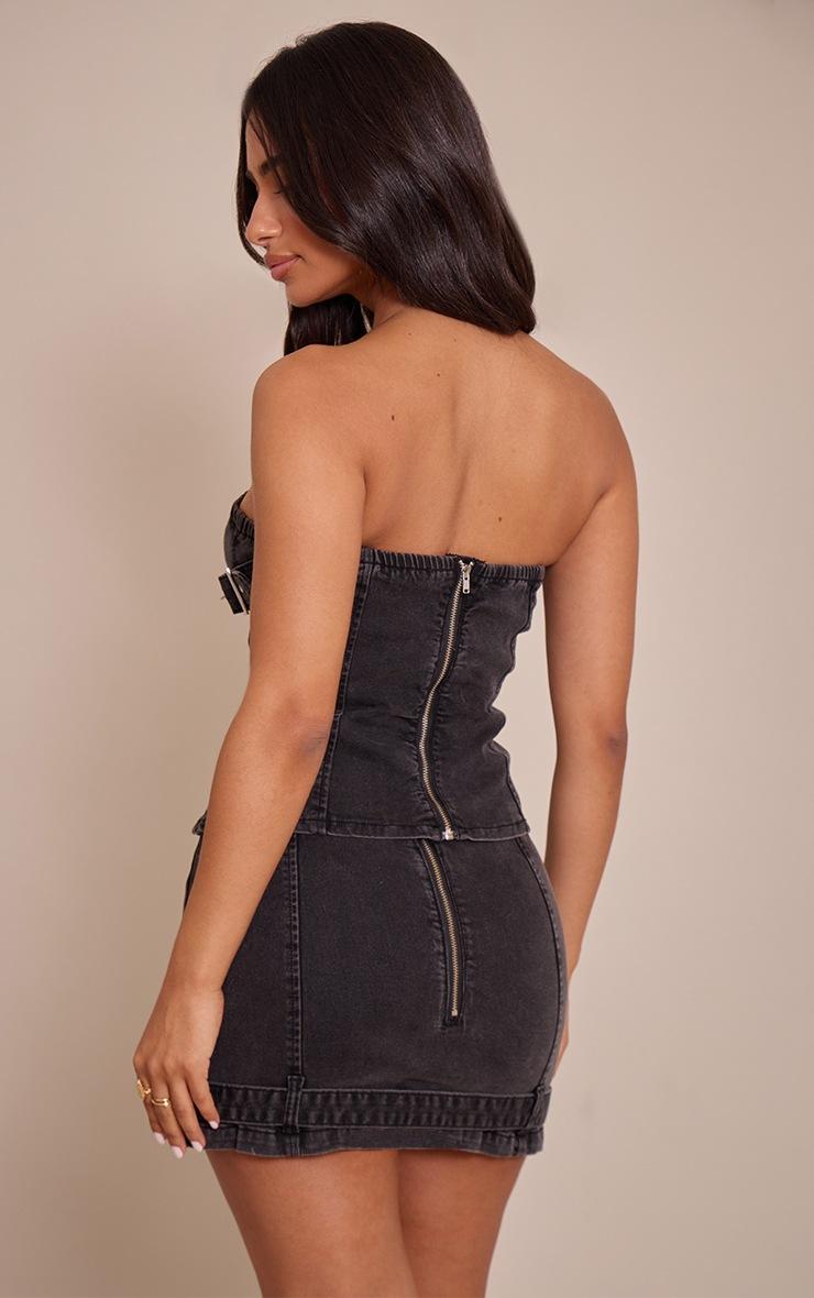 Pretty Little Thing Petite Washed Black Denim Longline Bandeau Corset