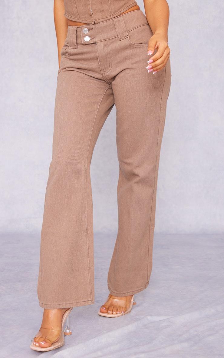 Pretty Little Thing Petite Washed Brown Denim Straight Leg Jeans