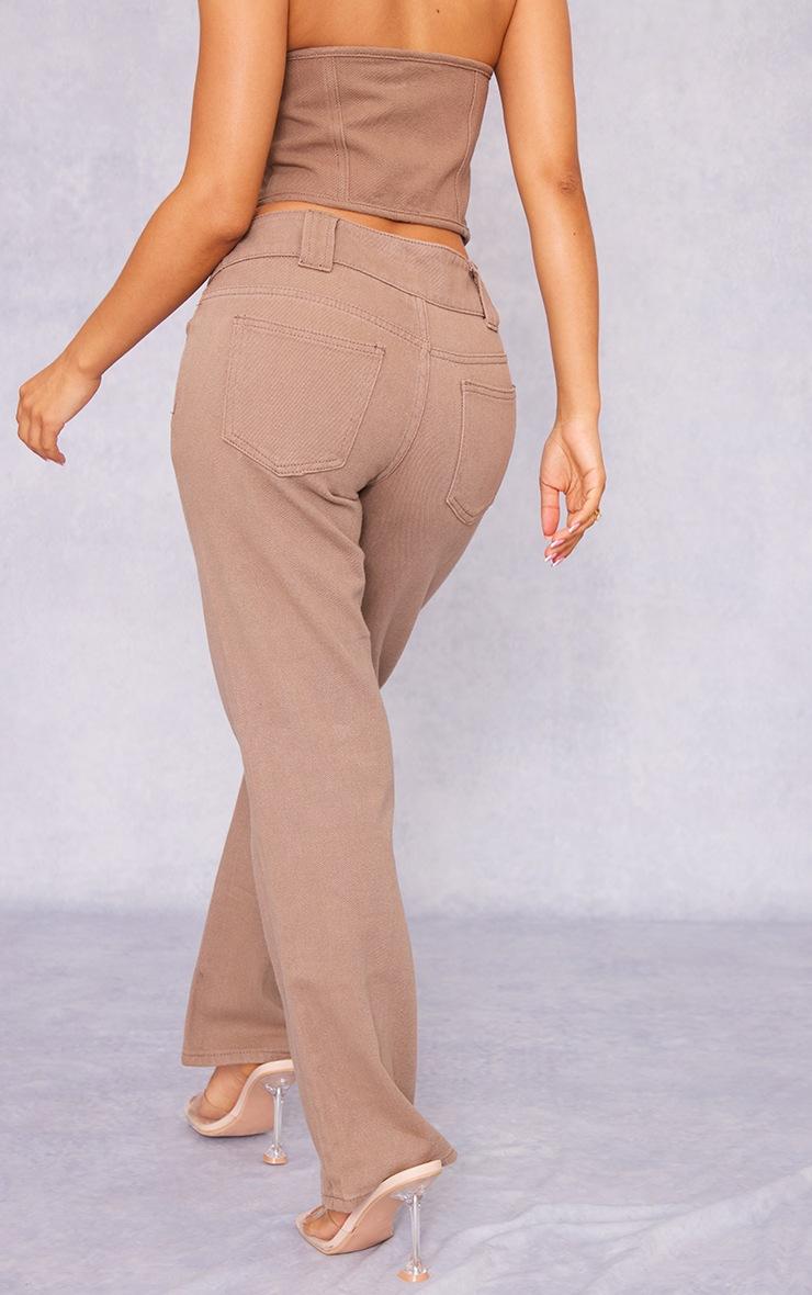 Pretty Little Thing Petite Washed Brown Denim Straight Leg Jeans