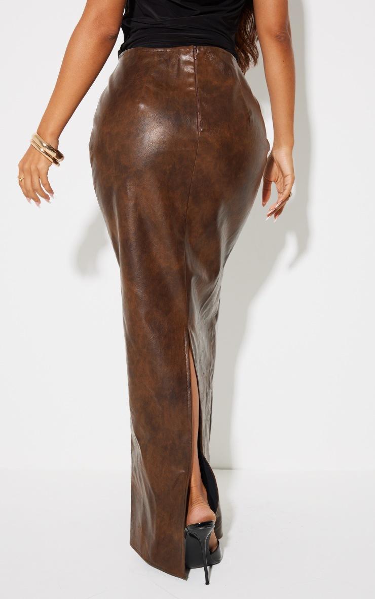 Pretty Little Thing Petite Washed Brown Faux Leather Seam Detail Maxi Skirt