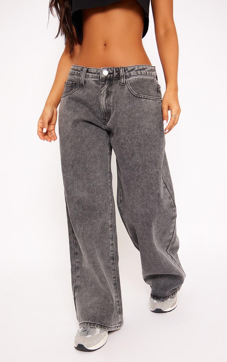 Pretty Little Thing Petite Washed Grey Low Rise Boyfriend Jeans