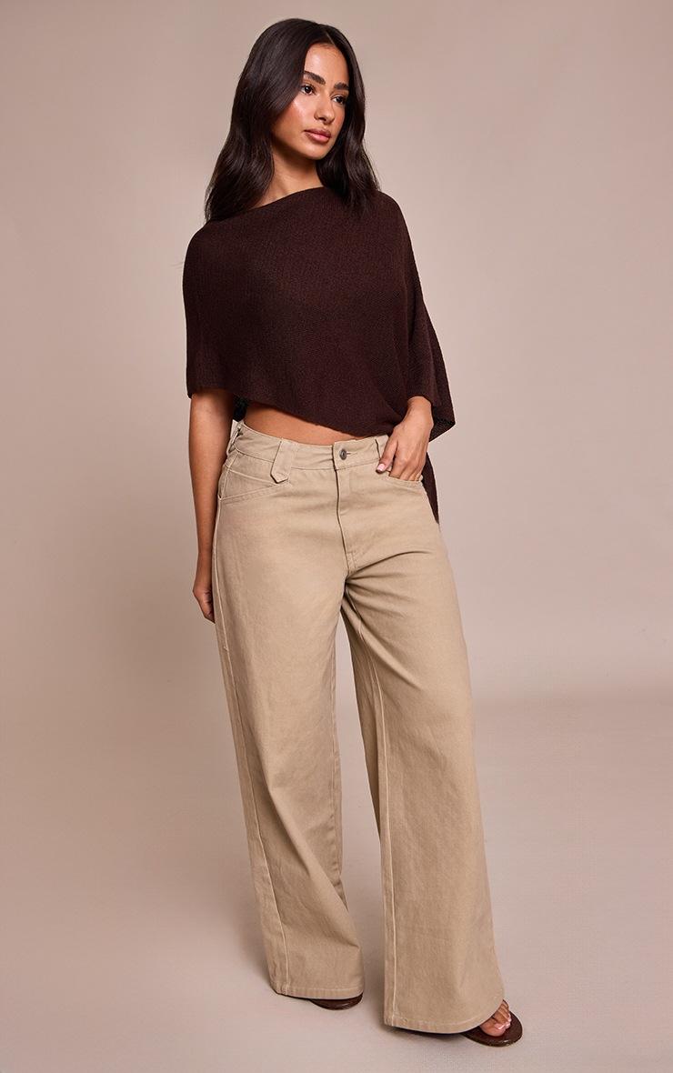 Pretty Little Thing Petite Washed Stone Tinted Wide Leg Jean