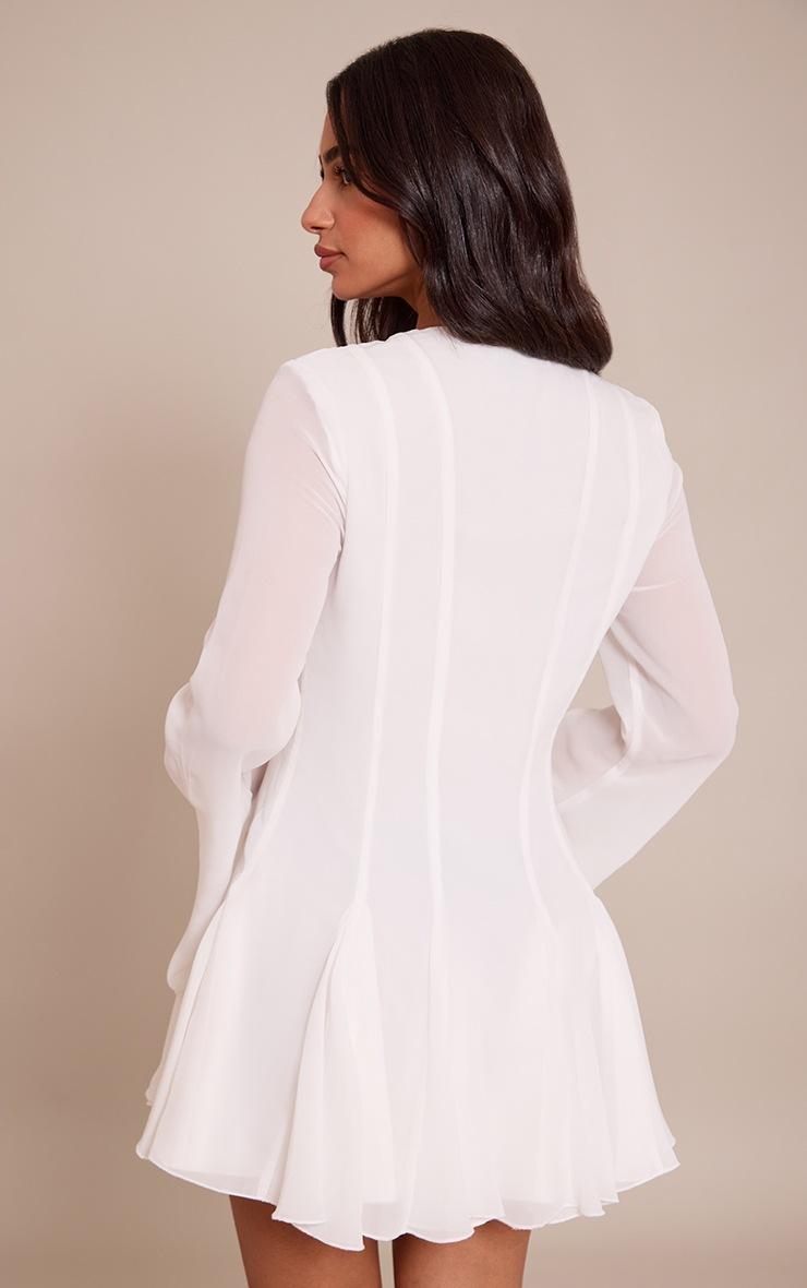 Pretty Little Thing Petite White Button Detail Long Sleeve Mini Dress
