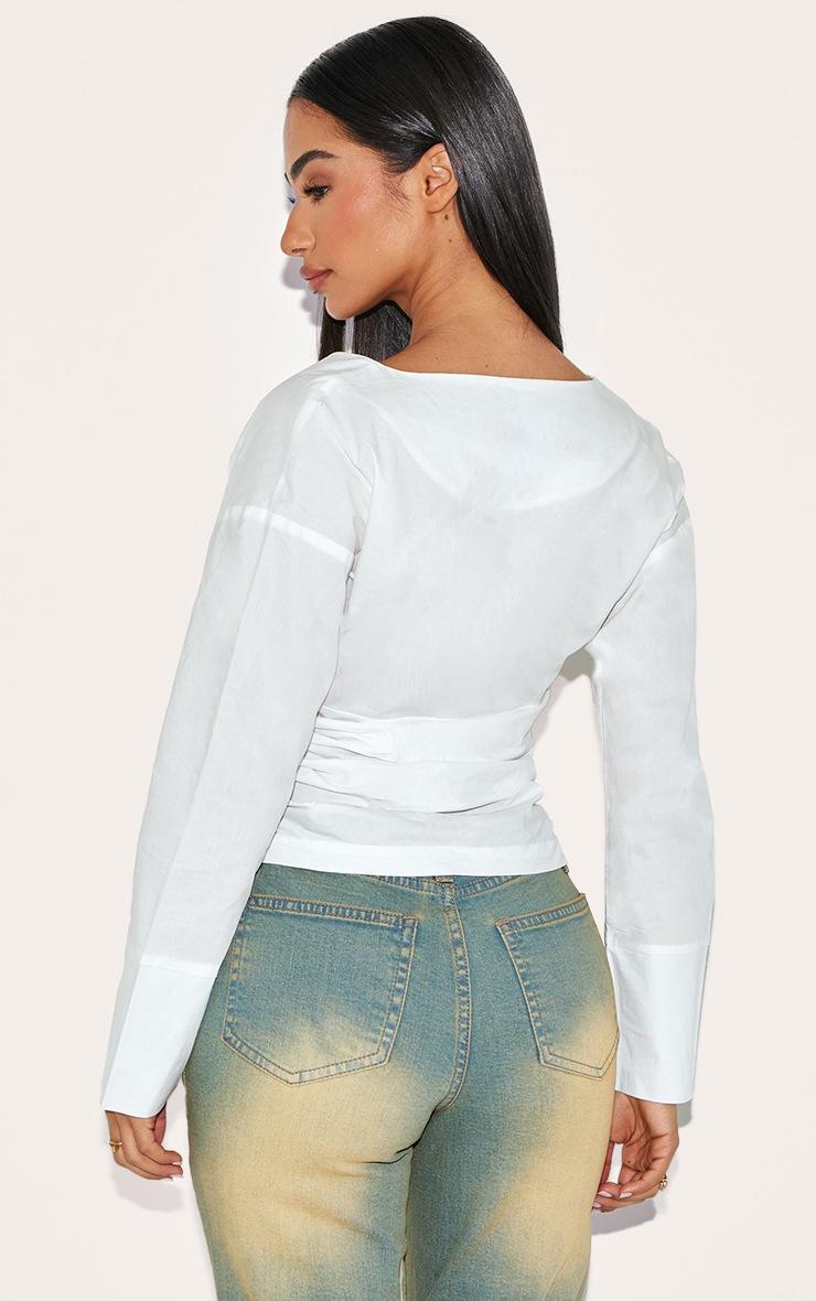 Pretty Little Thing Petite White Fitted Ruched Waist Shirt