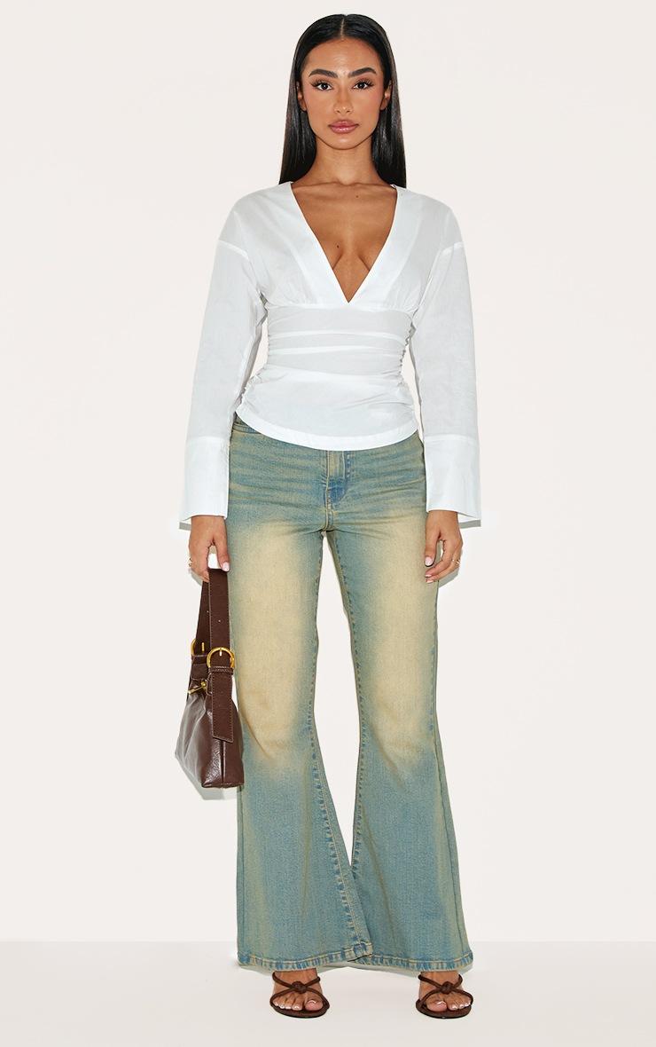 Pretty Little Thing Petite White Fitted Ruched Waist Shirt