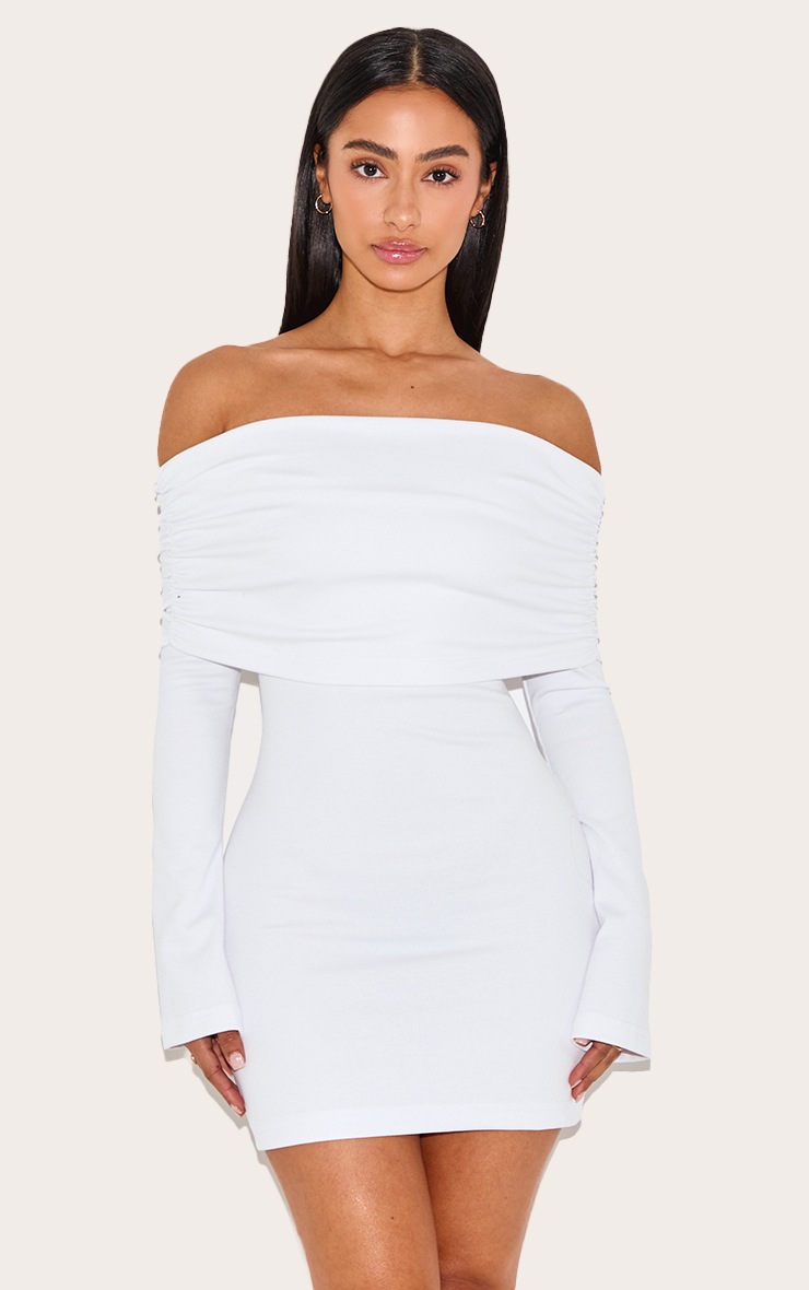 Pretty Little Thing Petite White Foldover Bandeau Long Sleeve Mini Dress