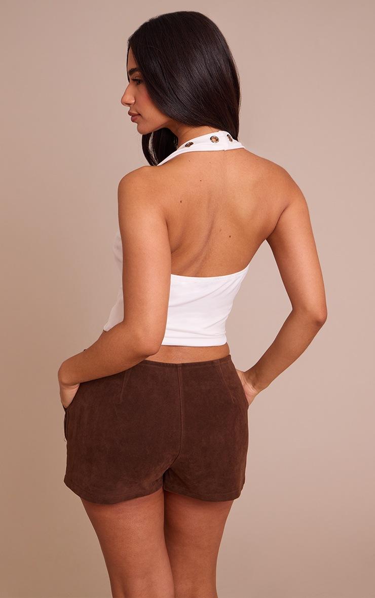 Pretty Little Thing Petite White Halterneck Eyelet Detail Long Top