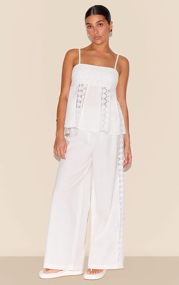 Pretty Little Thing Petite White Linen Look Crochet Side Detail Top