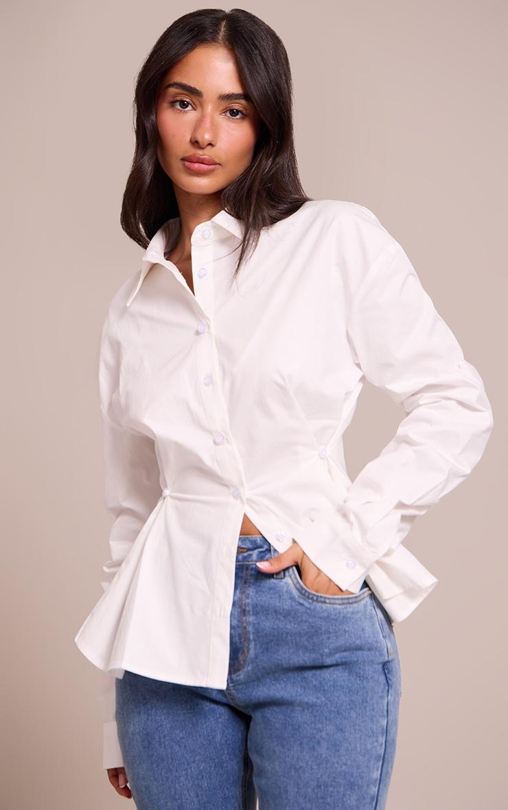 Pretty Little Thing Petite White Ruched Front Detail Shirt