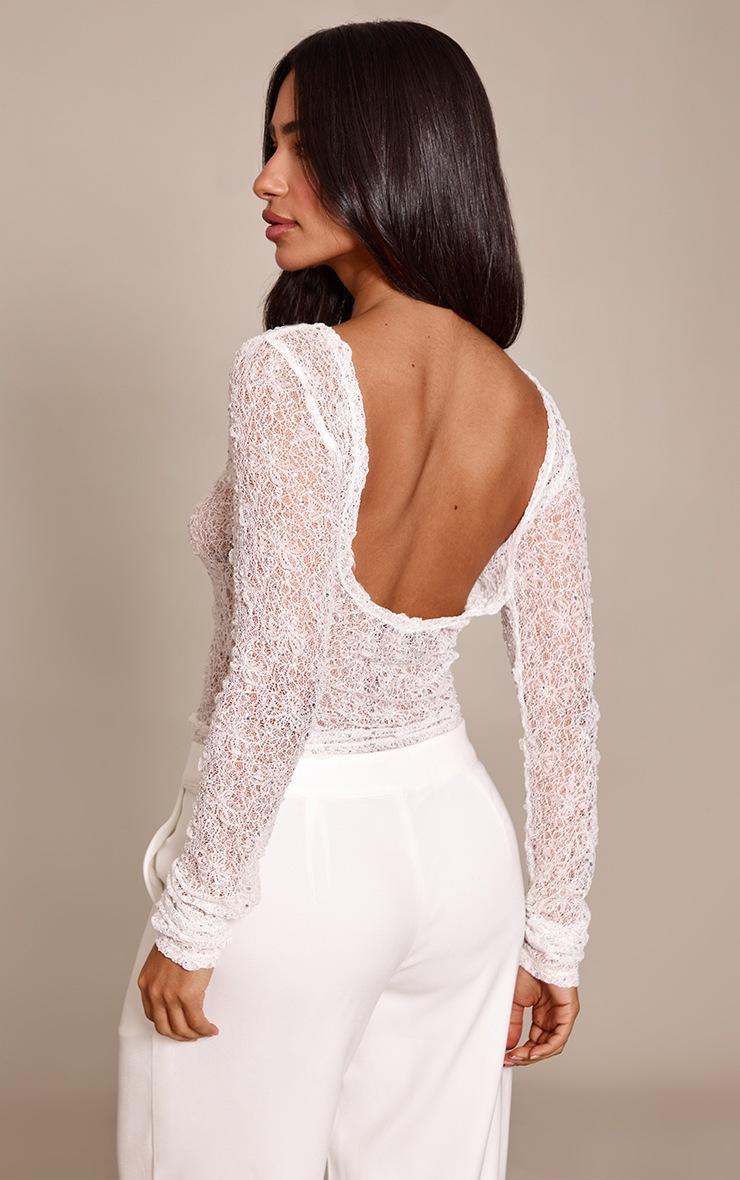 Pretty Little Thing Petite White Sequin Lace Scoop Back Top