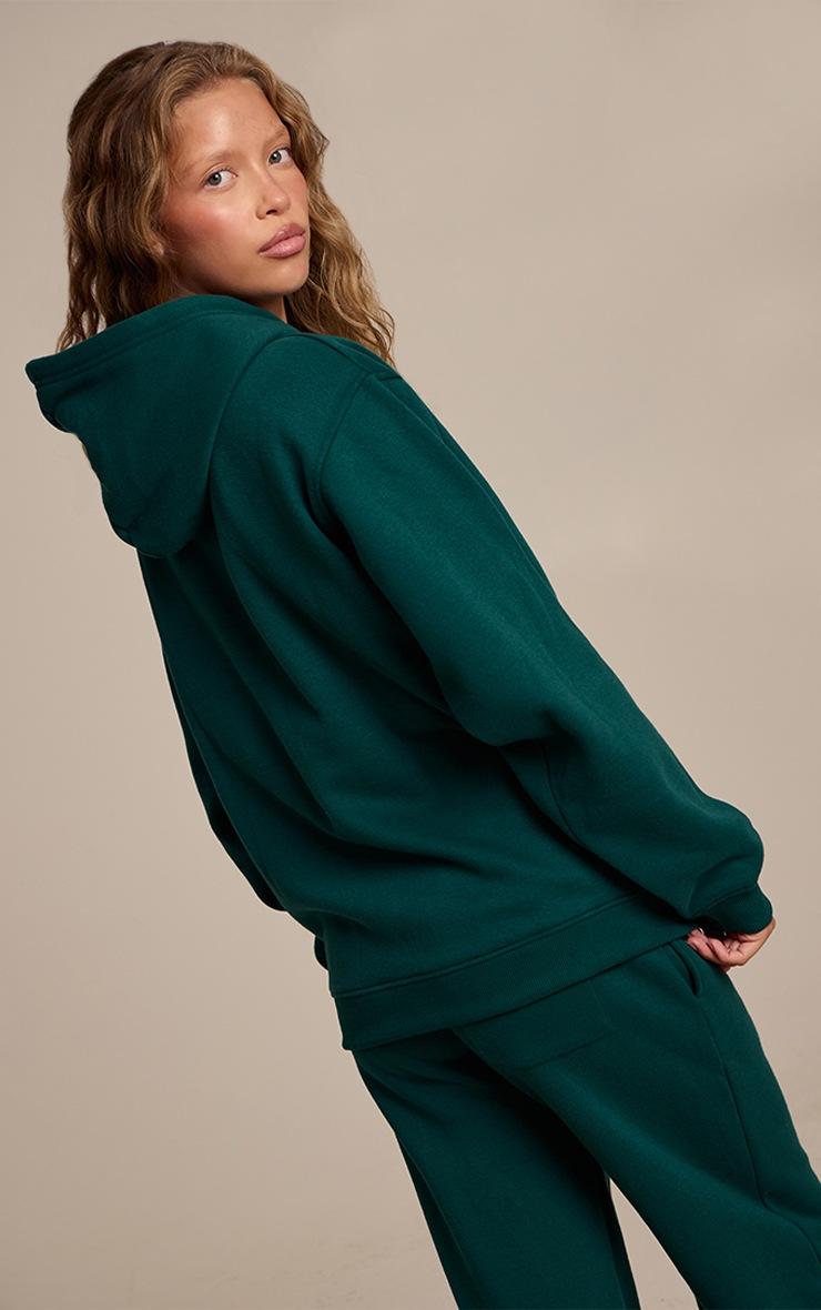 Pretty Little Thing Pine Green Cotton Fleece Full Zip Hoodie