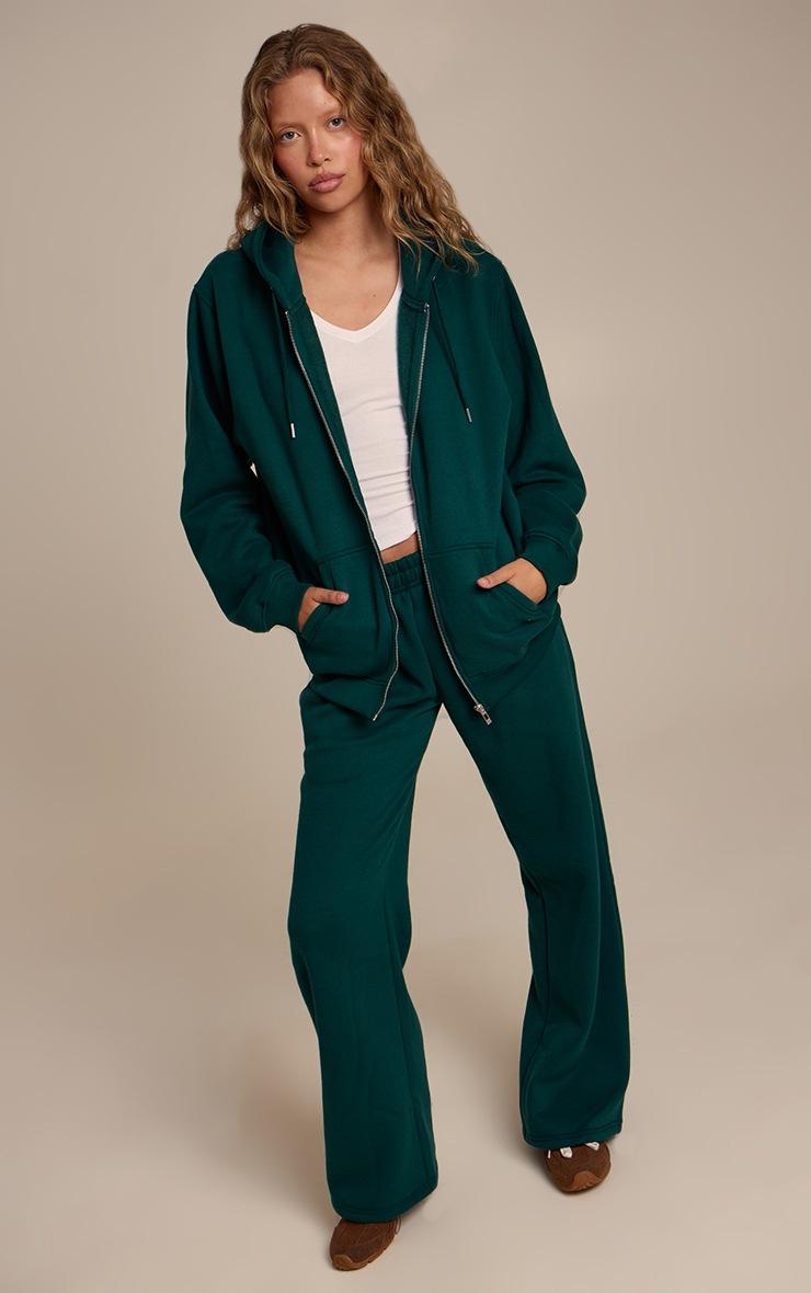 Pretty Little Thing Pine Green Cotton Fleece Full Zip Hoodie