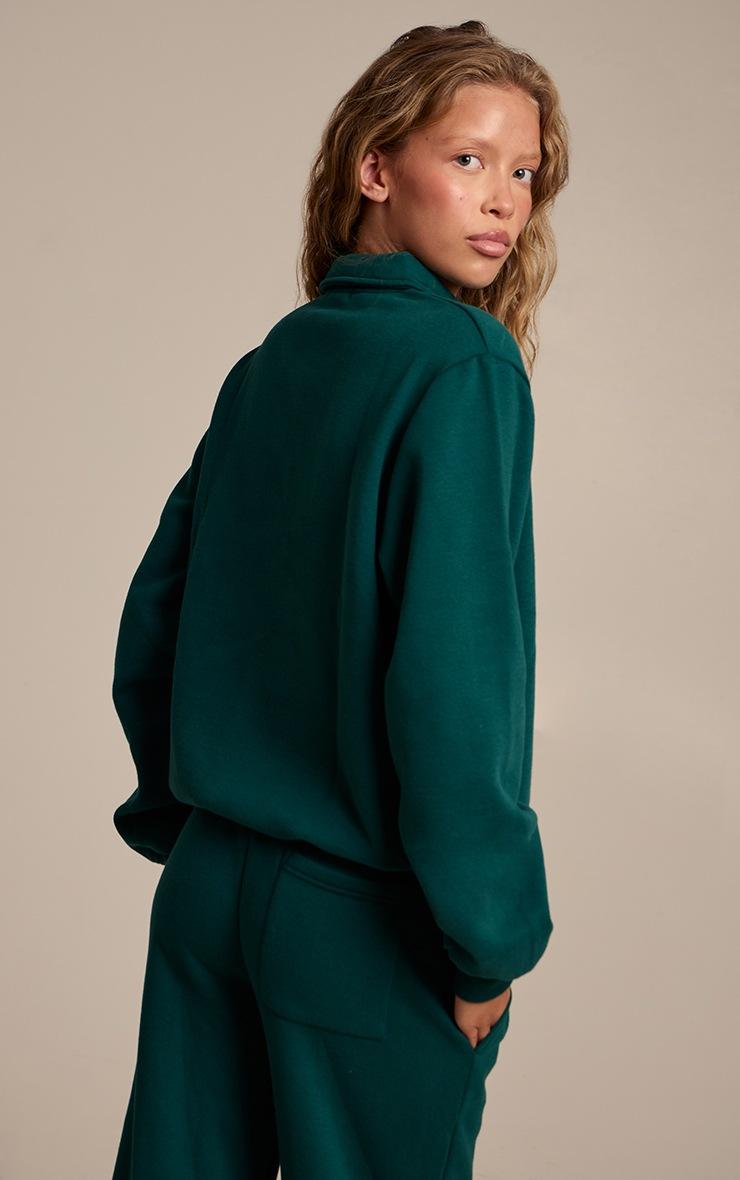 Pretty Little Thing Pine Green Cotton Fleece Polo Sweatshirt
