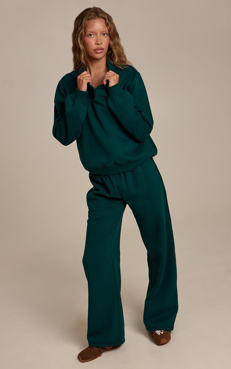 Pretty Little Thing Pine Green Cotton Fleece Polo Sweatshirt