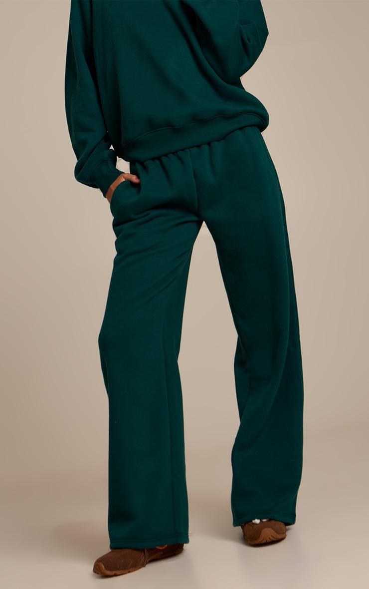 Pretty Little Thing Pine Green Cotton Fleece Straight Leg Sweatpants