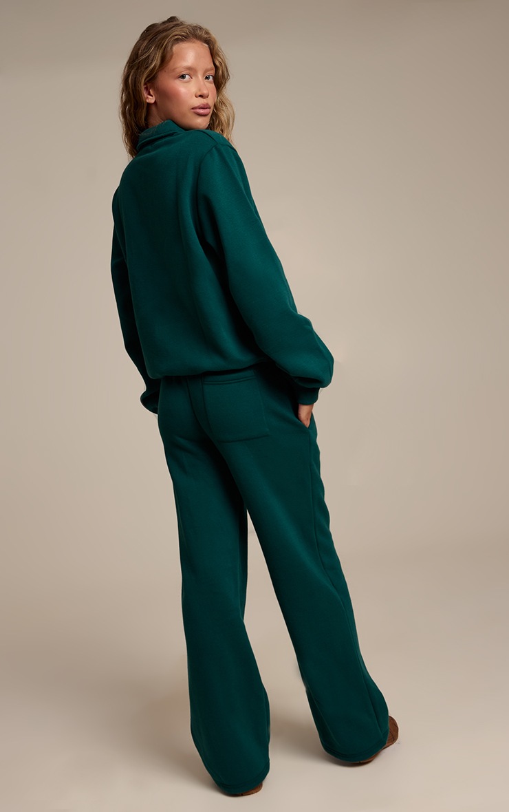 Pretty Little Thing Pine Green Cotton Fleece Straight Leg Sweatpants