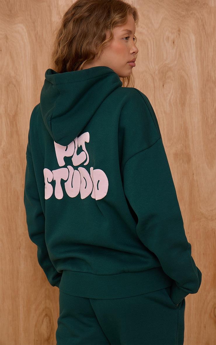 Pretty Little Thing Pine Green PLT Studio Print Oversized Hoodie