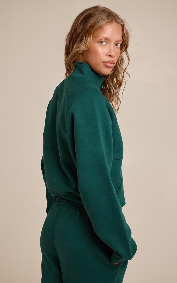Pretty Little Thing Pine Green Seam Detail Zip Up Fleeceback Jacket