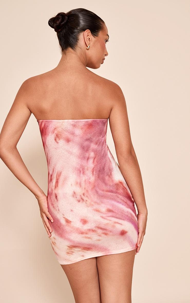Pretty Little Thing Pink Abstract Print Onion Skin Bandeau Mini Dress