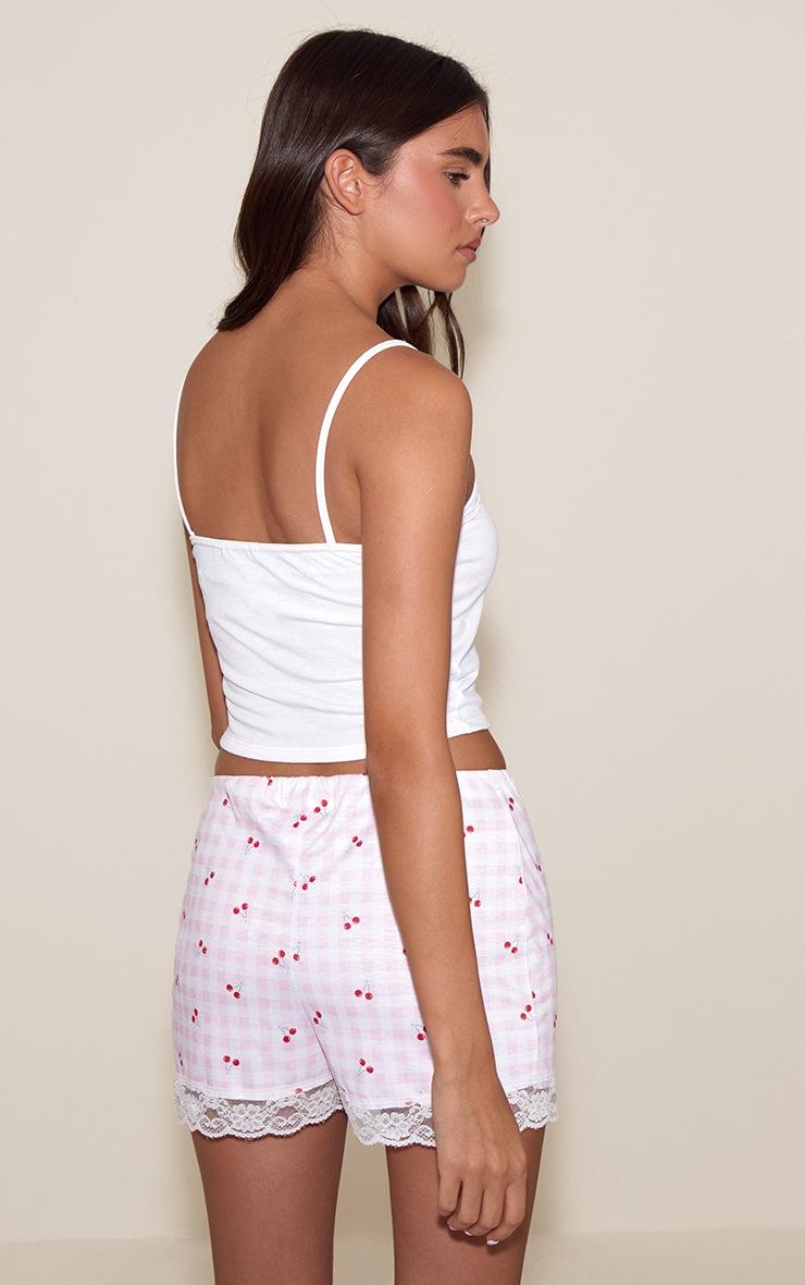 Pretty Little Thing Pink Cherry Print Lace Trim Short Pj Set