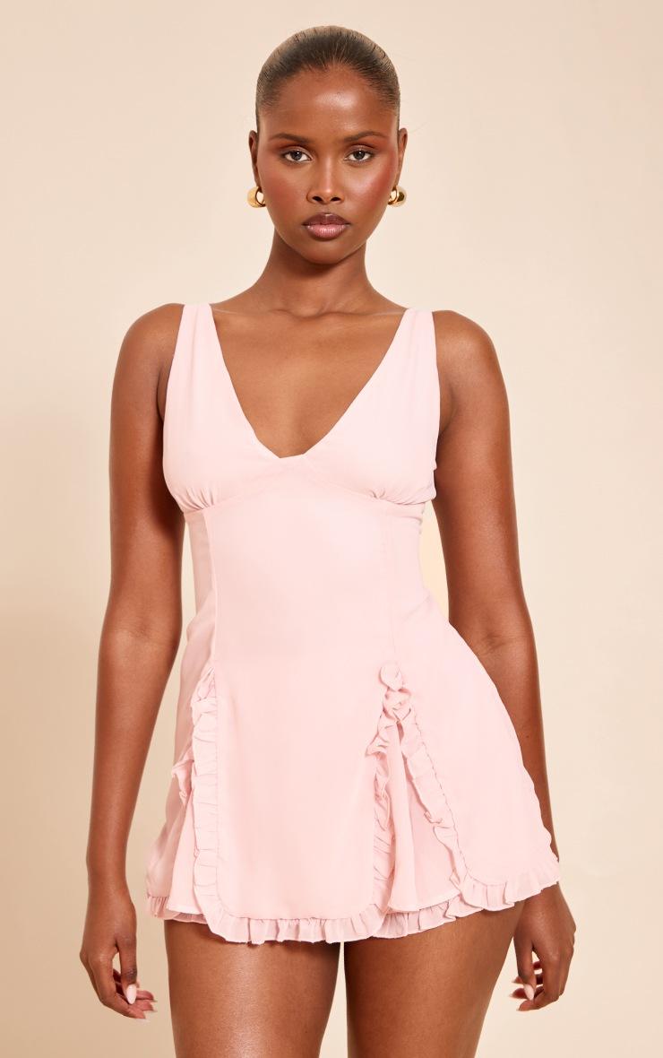 Pretty Little Thing Pink Chiffon Frill Detail Romper