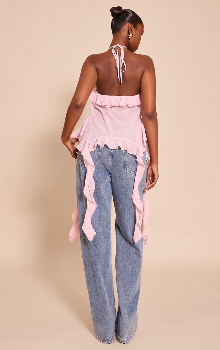 Pretty Little Thing Pink Chiffon Ruffle Drape Detail Longline Top