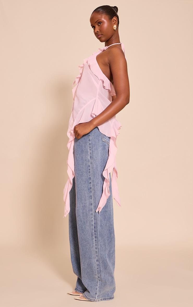 Pretty Little Thing Pink Chiffon Ruffle Drape Detail Longline Top
