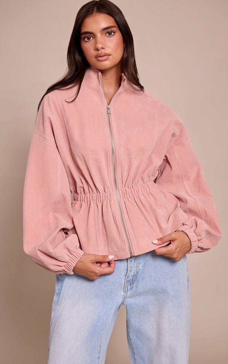 Pretty Little Thing Pink Cinched Waist Suede Jacket