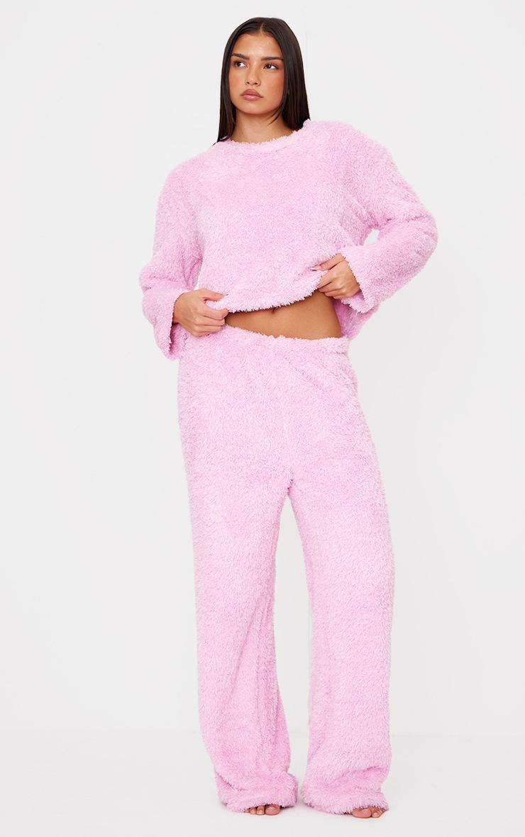 Pretty Little Thing Pink Cosy Fleece Wide Leg Pj Pants