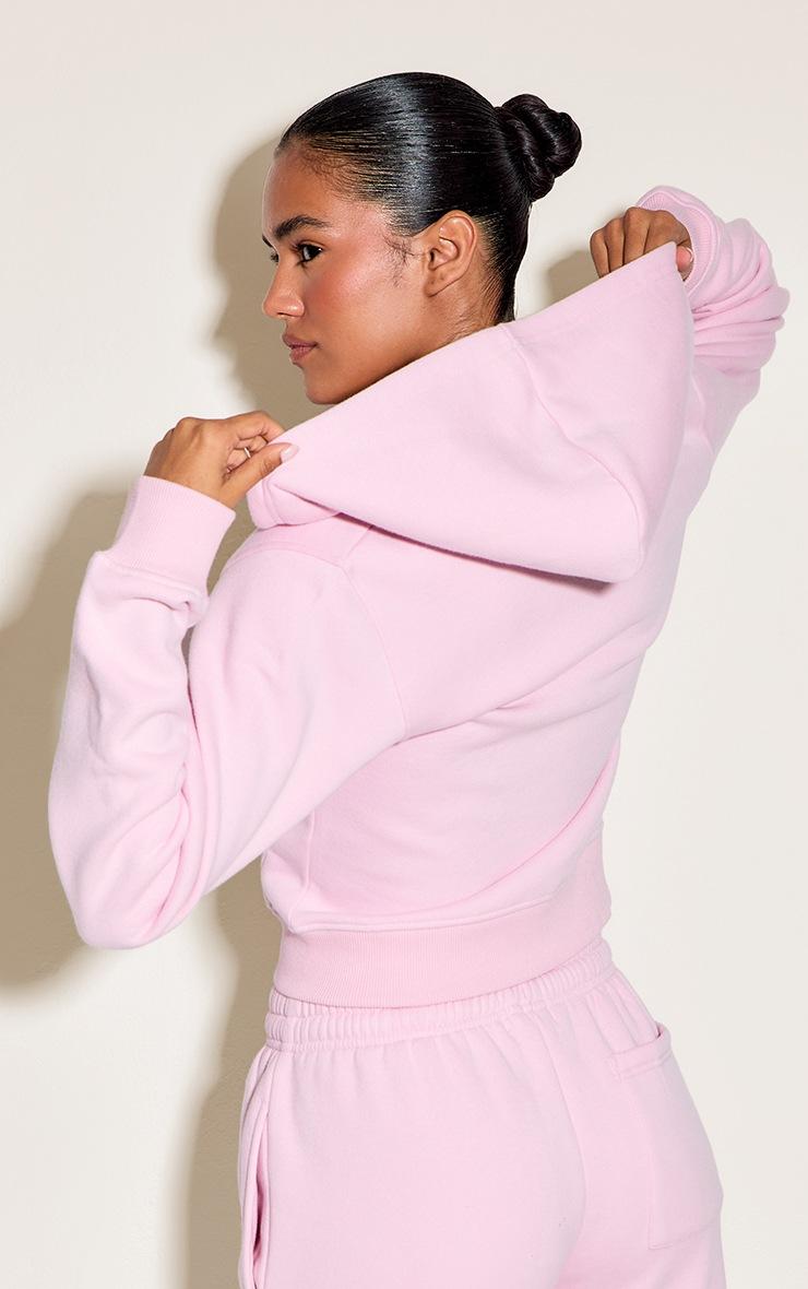 Pretty Little Thing Pink Cotton Fleece Crop Zip Hoodie