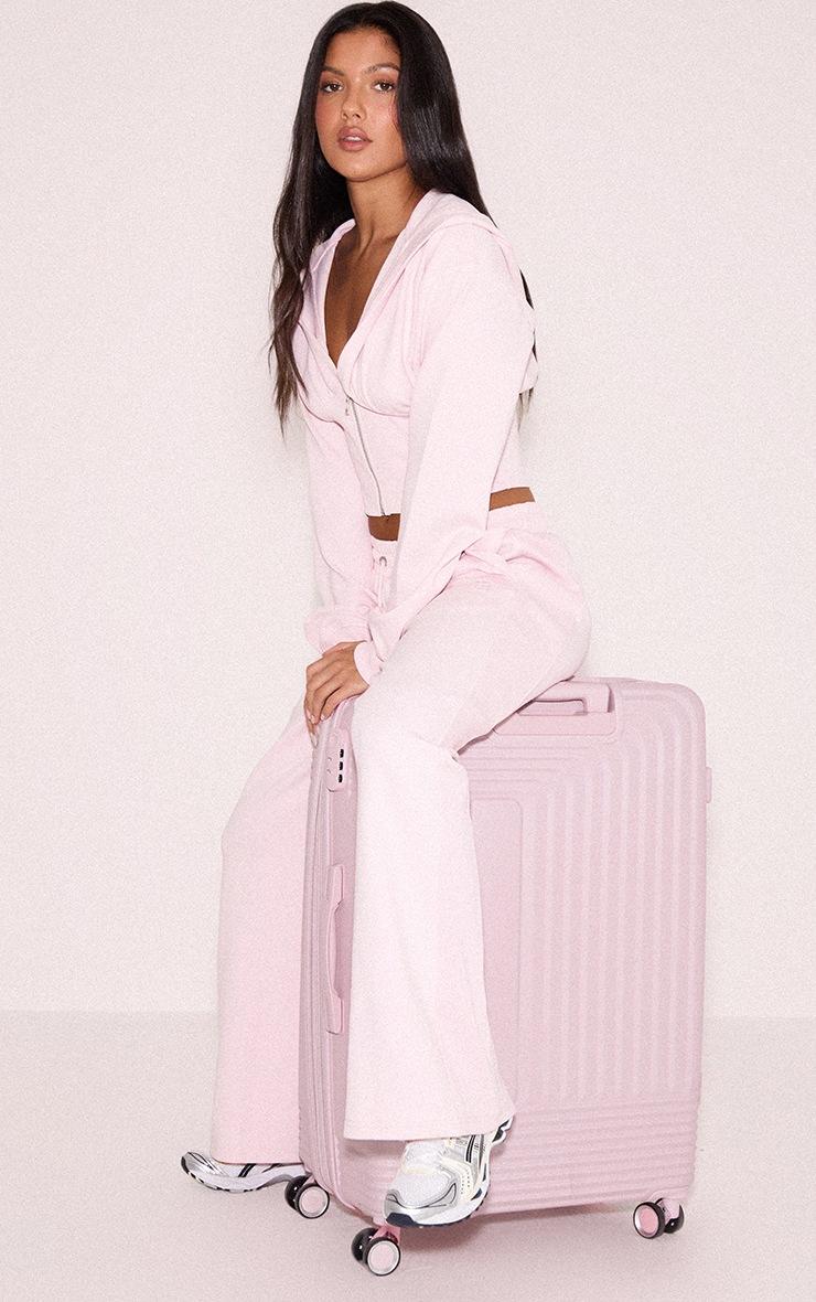 Pretty Little Thing Pink Embroidered Interlock Rib Panel Wide Leg Sweatpants