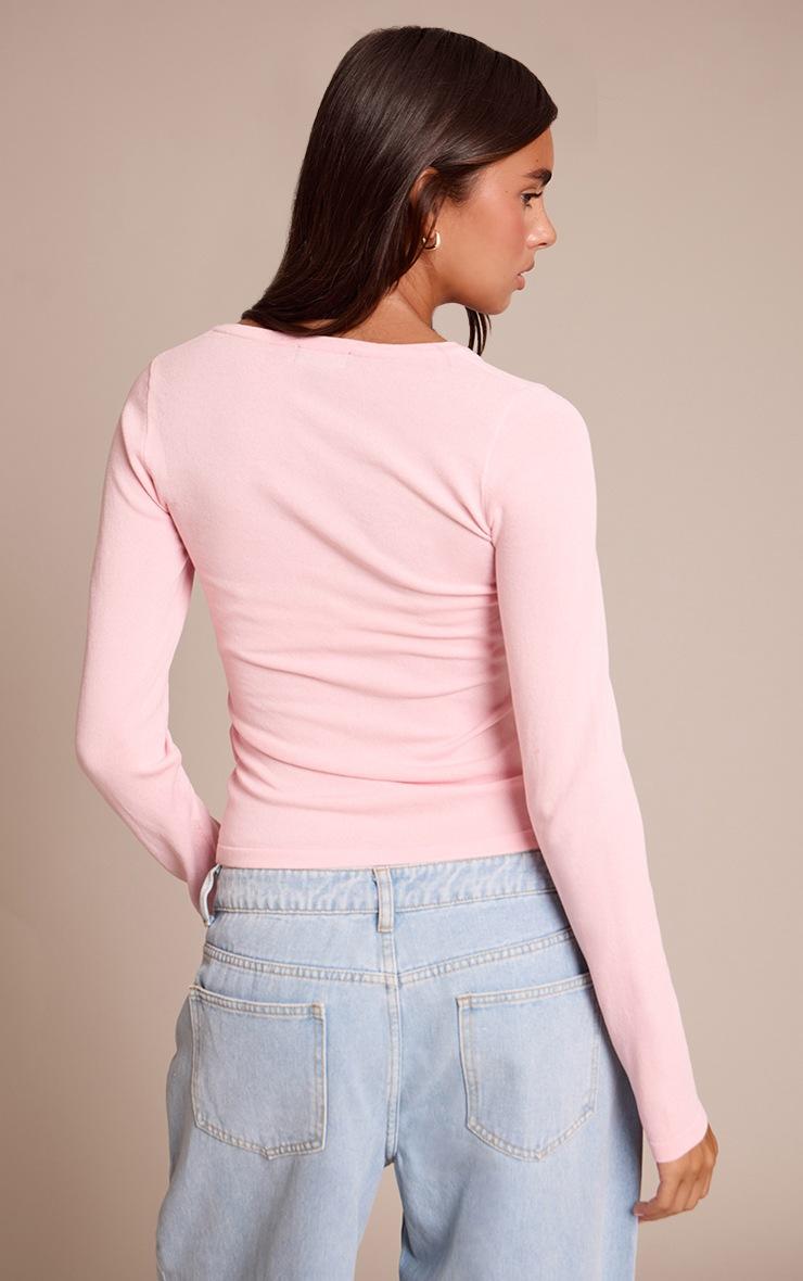 Pretty Little Thing Pink Fine Knit Twist Neck Long Sleeve Top