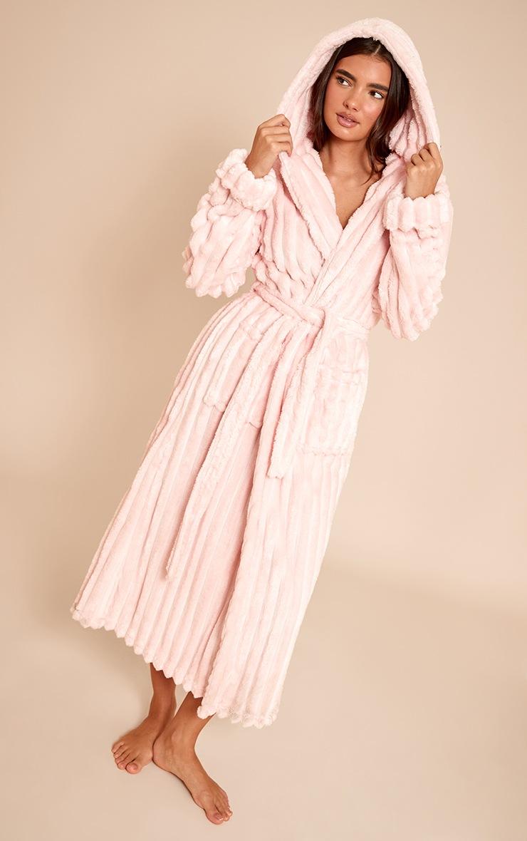 Pretty Little Thing Pink Fleece Piping Detail Hooded Bath Robe