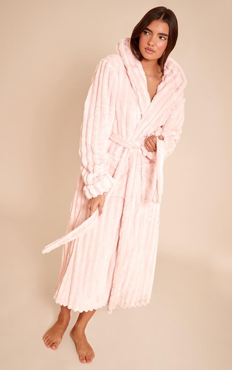 Pretty Little Thing Pink Fleece Piping Detail Hooded Bath Robe