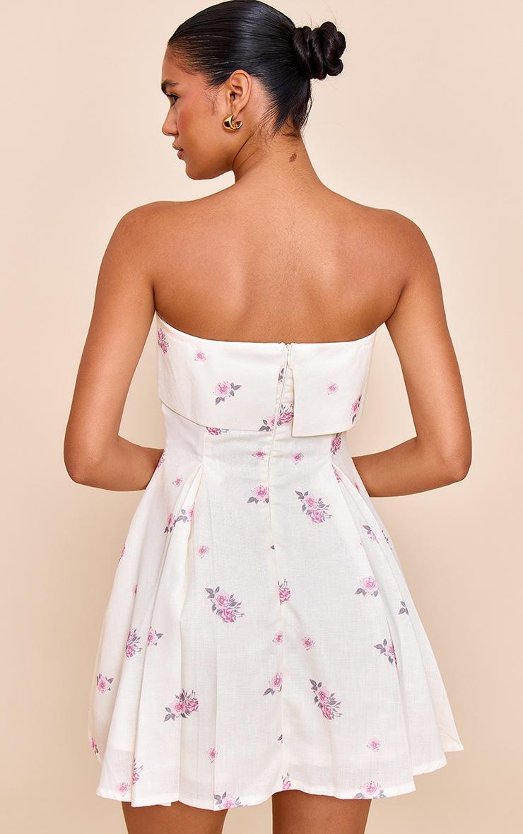 Pretty Little Thing Pink Floral Printed Linen-Blend Bandeau Fold Over Shift Dress