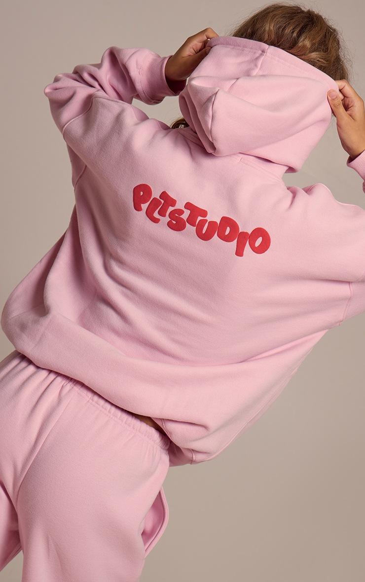 Pretty Little Thing Pink Plt Studio Puff Print Oversized Hoodie