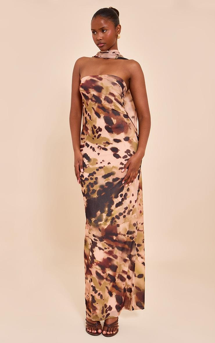 Pretty Little Thing Pink Printed Bandeau Scarf Detail Maxi Dress