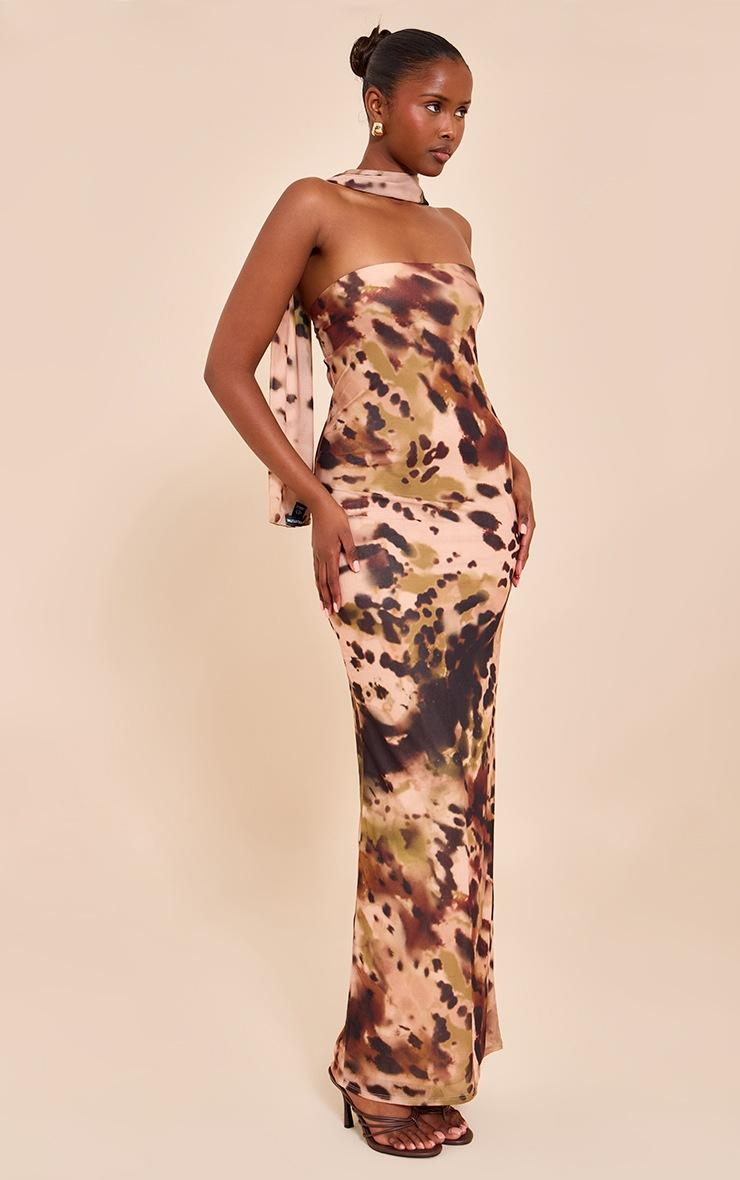 Pretty Little Thing Pink Printed Bandeau Scarf Detail Maxi Dress