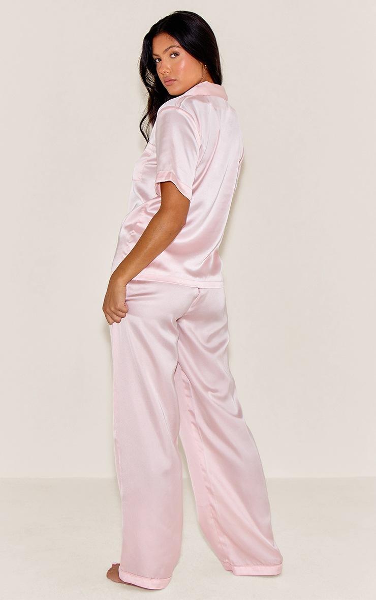 Pretty Little Thing Pink Satin Short Sleeve Long Pj Set
