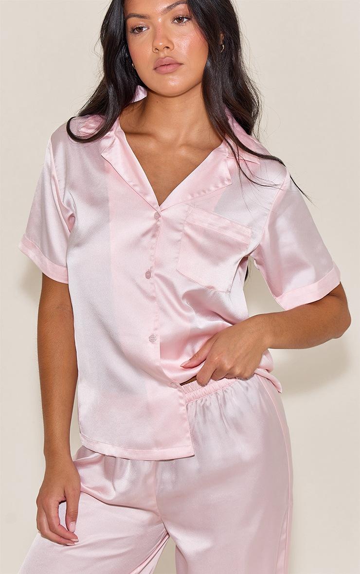 Pretty Little Thing Pink Satin Short Sleeve Long Pj Set