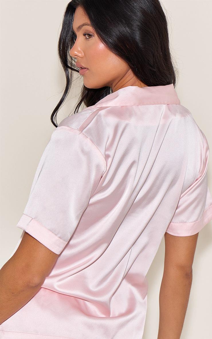 Pretty Little Thing Pink Satin Short Sleeve Short Pj Set