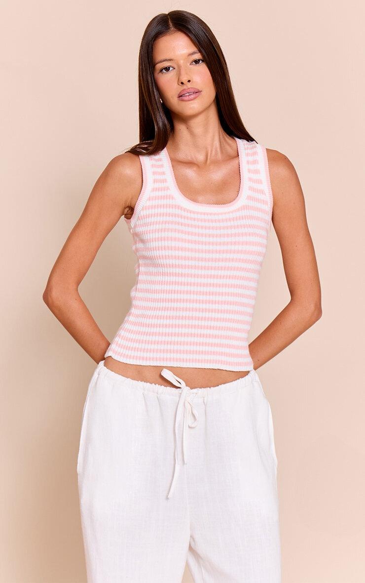 Pretty Little Thing Pink Scooped Neck Striped Ribbed Vest
